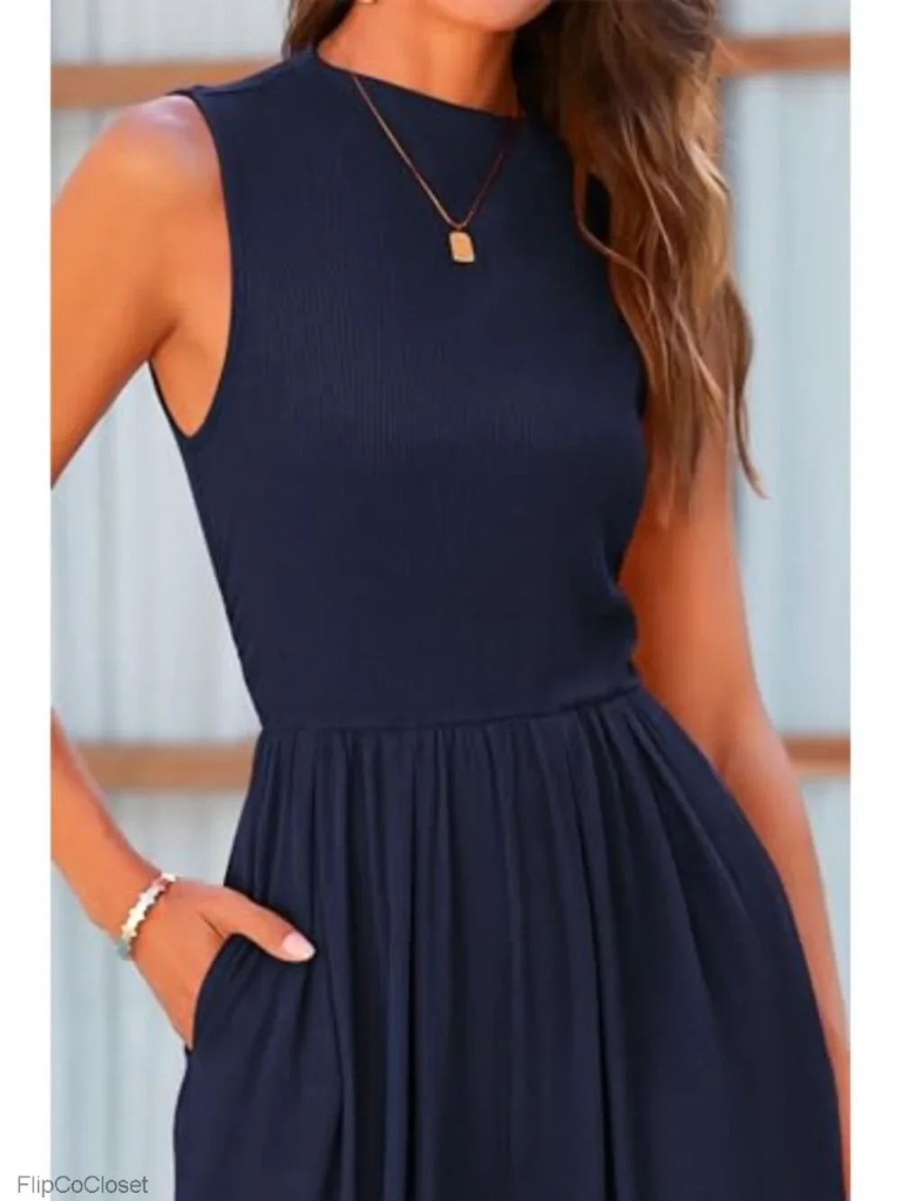 Sleeveless Wide Leg Jumpsuit with Pockets Ribbed Knit Mock Neck Dressy Summer